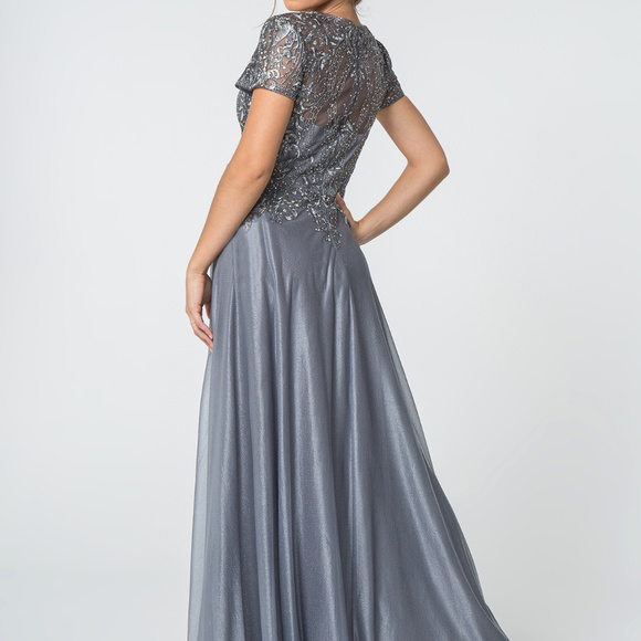 V-Neckline Plus Size Long Evening Dress GSGL2829 - Picture 3 of 3